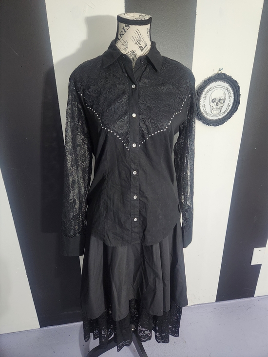 Panhandle Slim Tops - Panhandle Slim Black Lace Button-Down Shirt